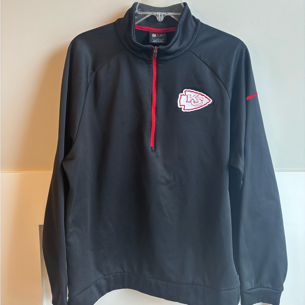 NFL Kansas City Chiefs Large Black Nike Half Zip Pullover with Red Trim Dri Fit